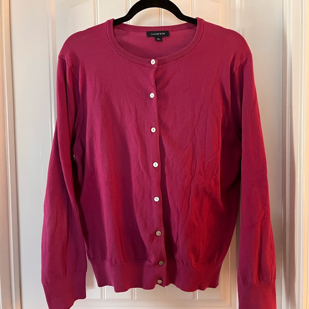 Lands' End Women's Fuchsia Button-Front Cardigan Sweater